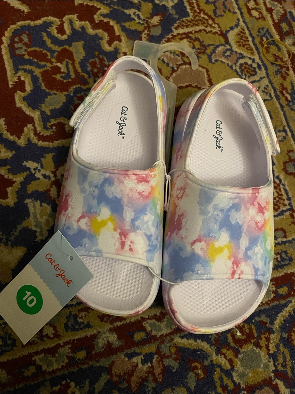 Cat & Jack Girls' White Multicolor Pastel Cloud Slide Sandals